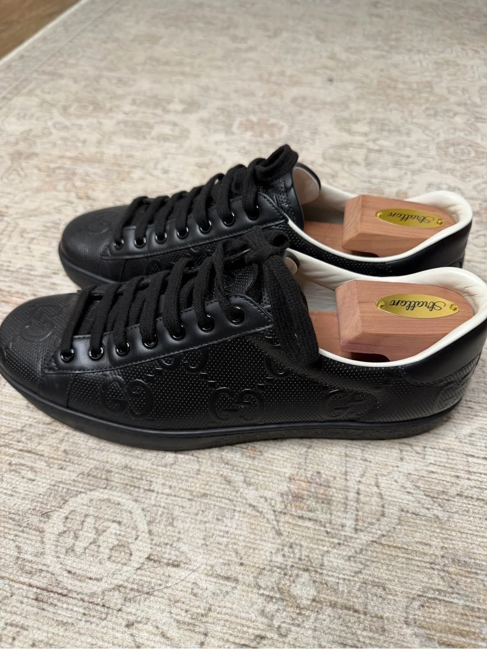 Gucci Black Perforated GG Logo Low-Top Sneaker
